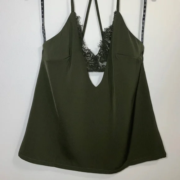 Missguided  Cami Top With  Lace Bralet Dark Green Khaki Strappy Sleeveless UK  8 - Picture 5 of 13